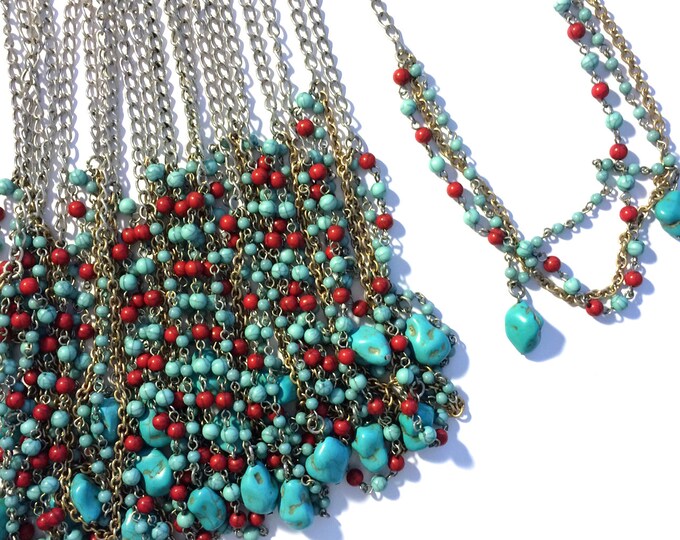 CHAINS- N478 11 Silver-tone 18 inch Fancy Finished Fashion Necklace Chains Acrylic Coral and Turquoise