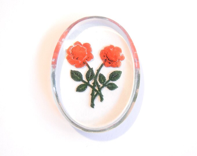 Vintage Glass Oval Rose Cameo Intaglio Hand-Painted