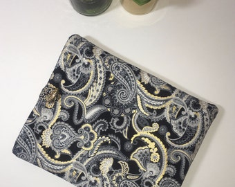 iPad Case, iPad Cover, Tablet Case, Fabric iPad Case, Gift Idea, Black and Gold iPad Cover