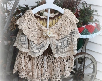 Crochet Cape, Three Layers, Victorian Inspired, Boho Chic Shawl, Wedding Shawl, Evening Cape, Shabby Style, Gypsy Soul