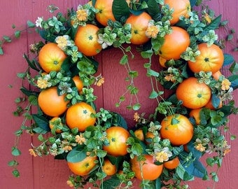 Orange Blossoms Wreath...Orange Wreath....Front Door Wreath....Patio Wreath.