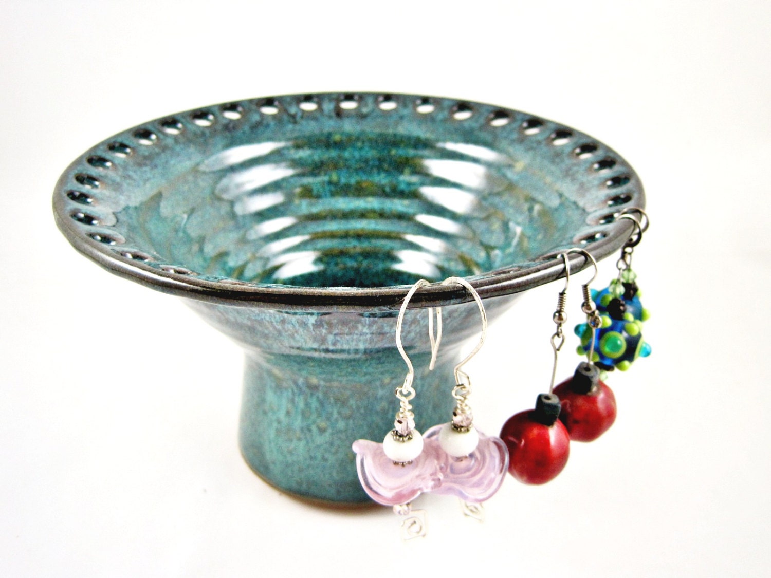 Earring holder Jewelry bowl Jewelry holder Teal blue