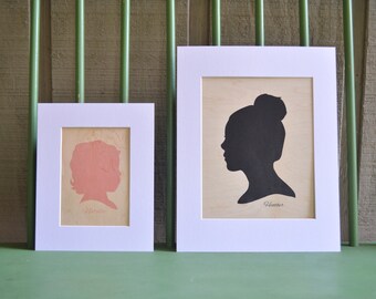 Custom Silhouette on Wood Veneer Matted in White