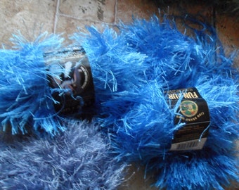 3 Skeins of Fun Fur in Blues by Lion Brand