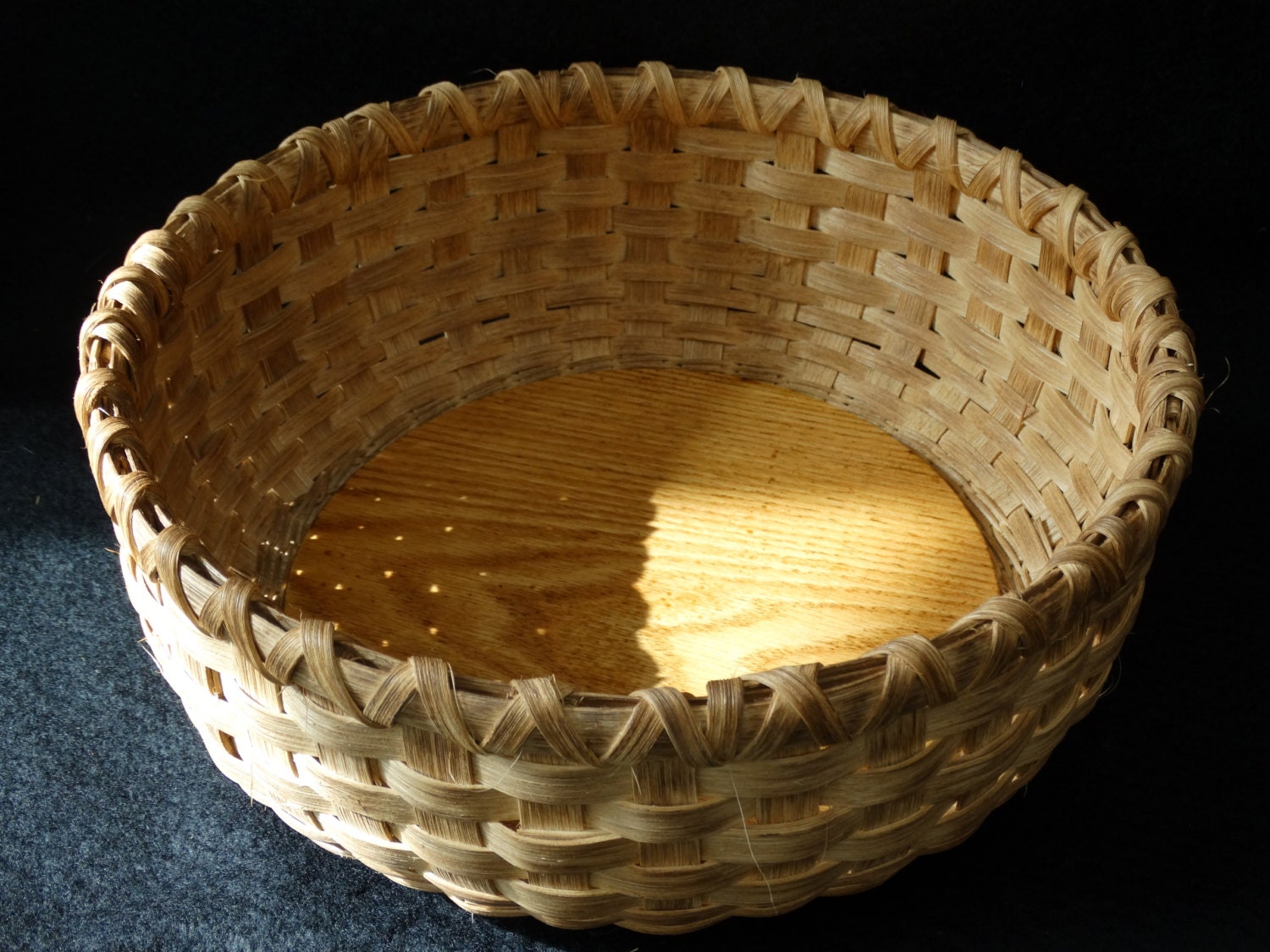 Hand Woven Basket with Wood base stained with Natural Walnut