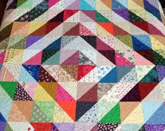 Queen Size Quilt Scrappy Pinwheel Quilt 83x92 by MyCraftBooth