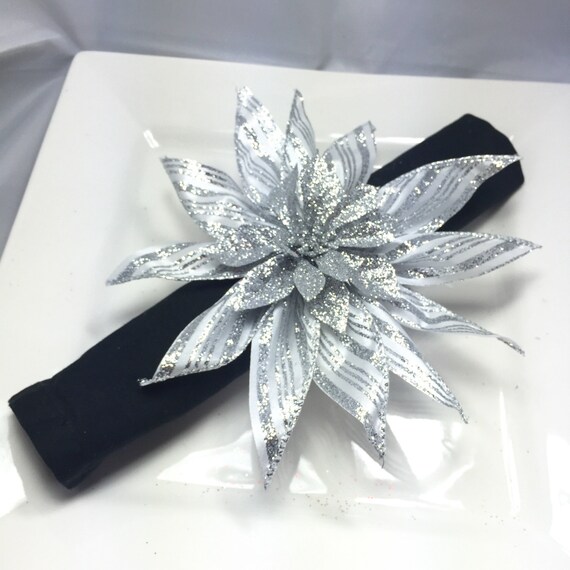 Silver Poinsettia Napkin Rings Very Sparkly Christmas