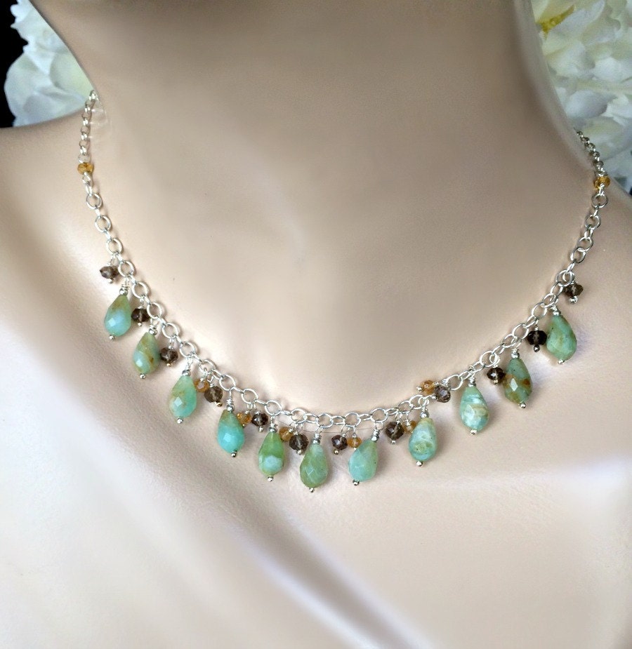 Peruvian Opal Dangle Necklace Sterling Silver by DoolittleJewelry