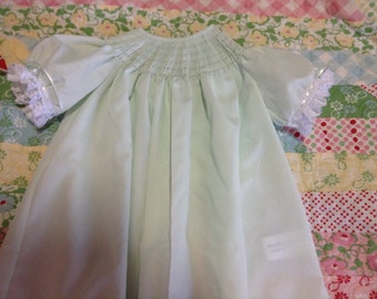 Ready to Smock Button up Back Bishop Style Infant Daygown Made to Order French Handsewn sleeves