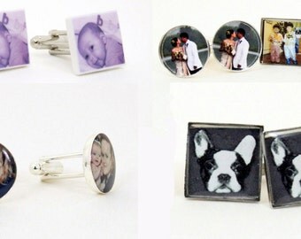 Your Own Photo Personalize Cufflinks For Him (MTO) Handmade - Tie Tack - Cuff links - Father's Day - Wedding - Tuxedo Studs