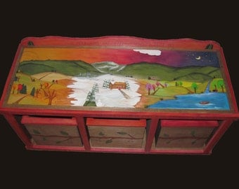 STORAGE BOXES BENCH, Handmade, wood furniture, handpainted bench, kids storage, painted furniture, wood burned bench, storage bench seat