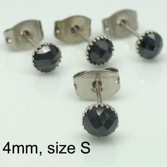 Black ice stud earrings for men black diamond cz by 360Jewels