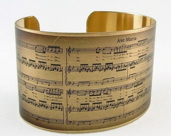 Sheet Music Bracelet - Schubert Ave Maria - Handmade Cuff Bracelet - Romantic Gift For Wife - Music Gift - Musical Gift