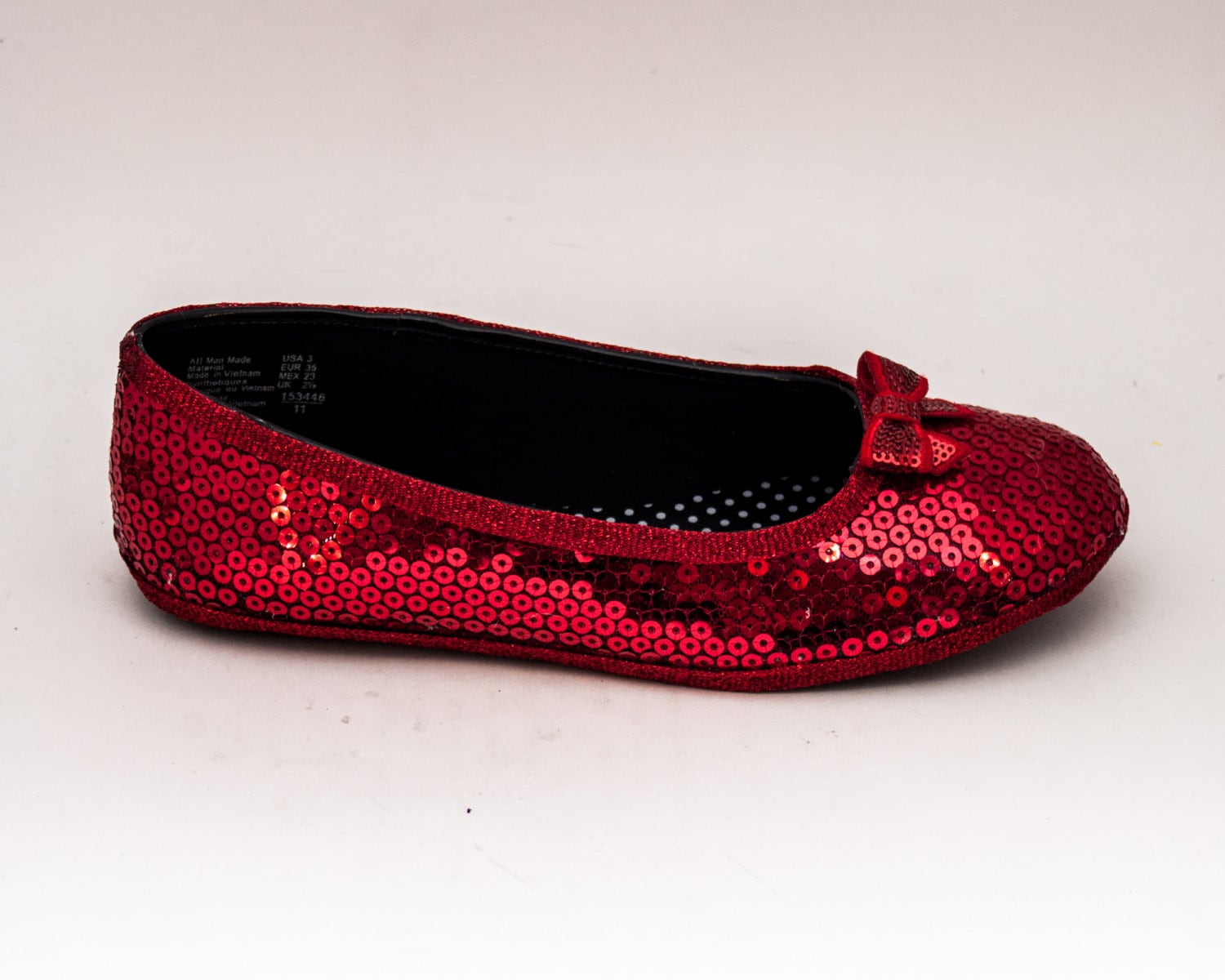 Youth Sequin Red Ballet Flats Dress Shoes with Sequin Bows