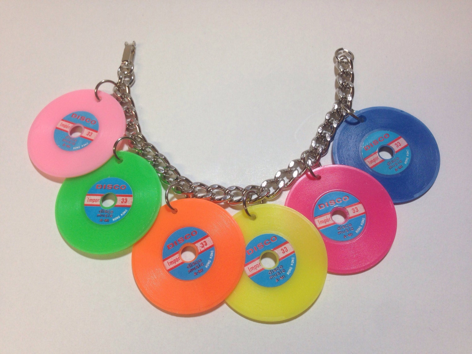 Vintage plastic record charm bracelet