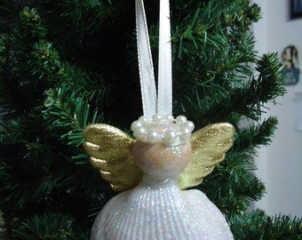 Iridescent Shell Angel Christmas Tree Ornament