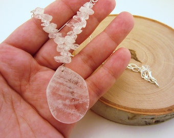 Crystal necklace. Semi precious gemstones necklace. Quartz necklace, quartz pendant. Silver necklace. Gift for her.