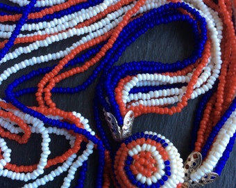 Vintage red white blue beaded necklace 1950s