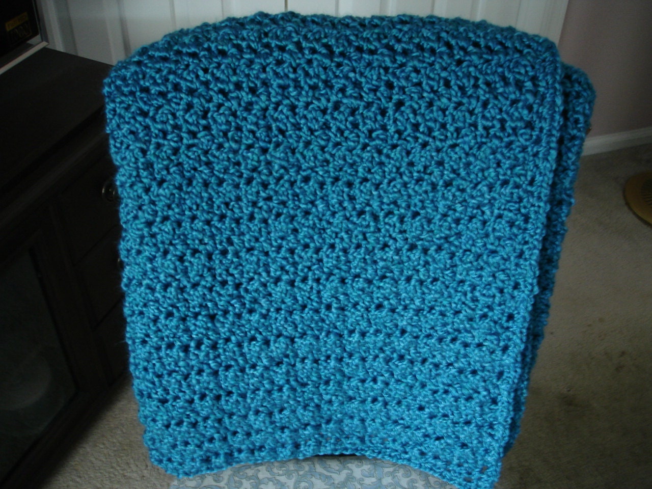 BlueTeal Afghan Throw Blanket Sofa Throw Crocheted