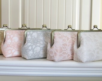 SALE 20% OFF,Mix And Match Bridal Silk And Lace Clutch Set Of 5,Bridal Accessories,Wedding Clutch,Bridal Clutch-Bridesmaid Clutches