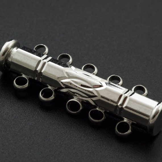 1 Slide Lock Clasp 5 Strands 30mm X 10mm Platinum Plated