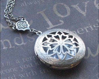 Silver Aromatherapy Locket Necklace, Locket Jewelry, Photo Picture Locket, Engraved Locket, Birthday, Scent Locket, Anniversary, Wife Gift