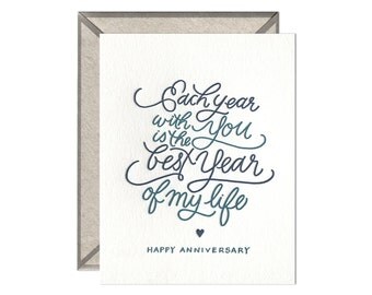 Each Year With You happy anniversary letterpress card