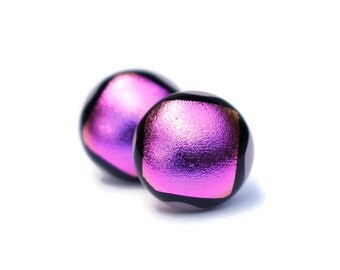 Small Dichroic Stud Earrings, Fused Glass Earrings, Pink Earrings, Post Earrings, Hypoallergenic,Dichroic Fused Glass Earrings 128