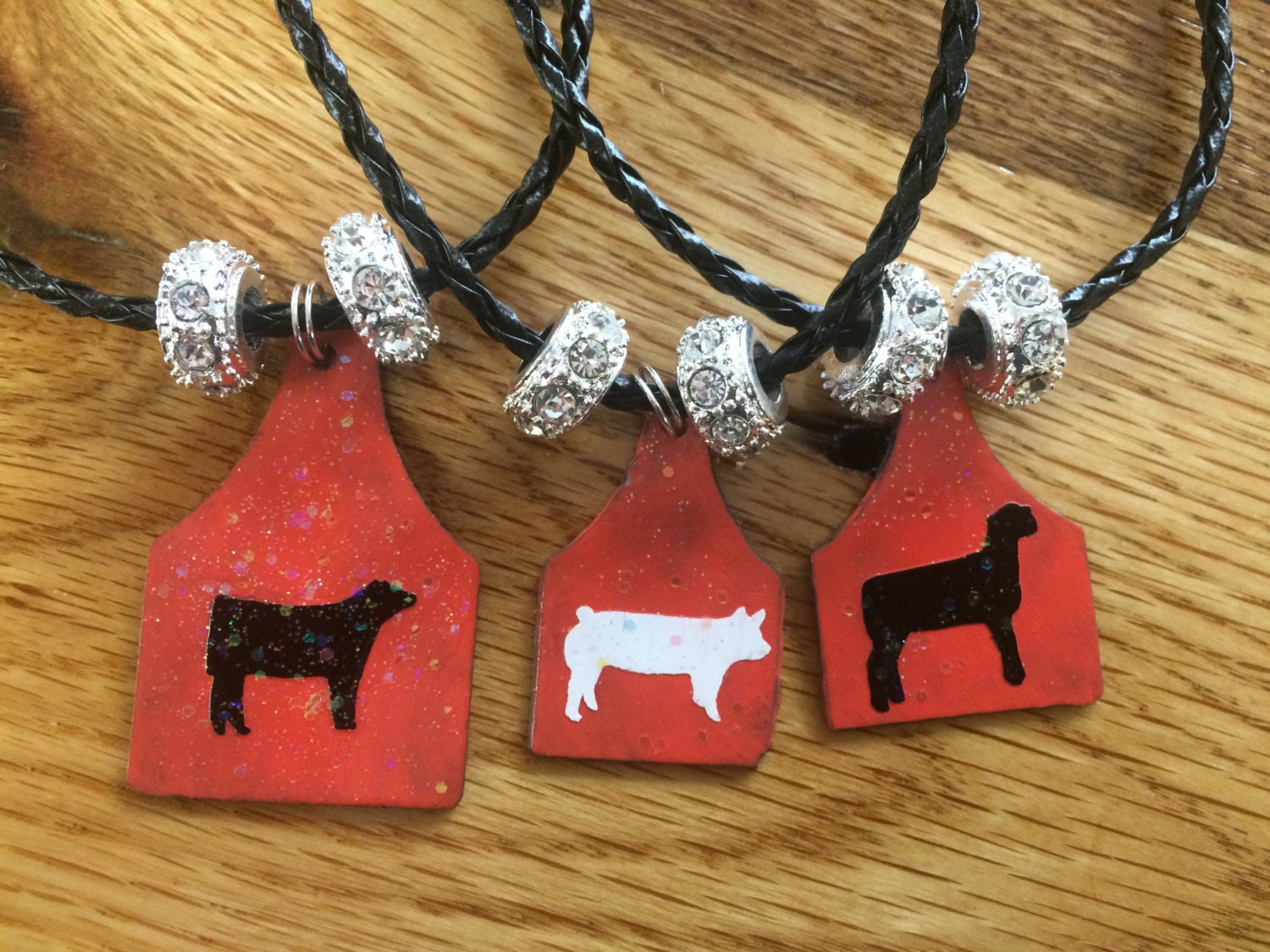 Livestock Steer Pig Lamb Ear Tag Necklaces Steer Pig