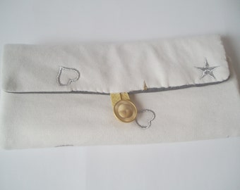 Gold Silver Hearts Stars White Jersey Travel Jewelry Organizer