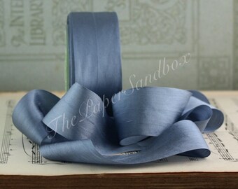 Dusty Blue Silk Ribbon, Pantone Serenity Blue Silk Ribbon, 1.25" wide by theyard, Slate Blue Ribbon, Slate Blue Silk, Blue Gray Silk
