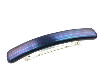 Hair Clip French Barrette, Purple Blue Matte Iridescent Stained Glass