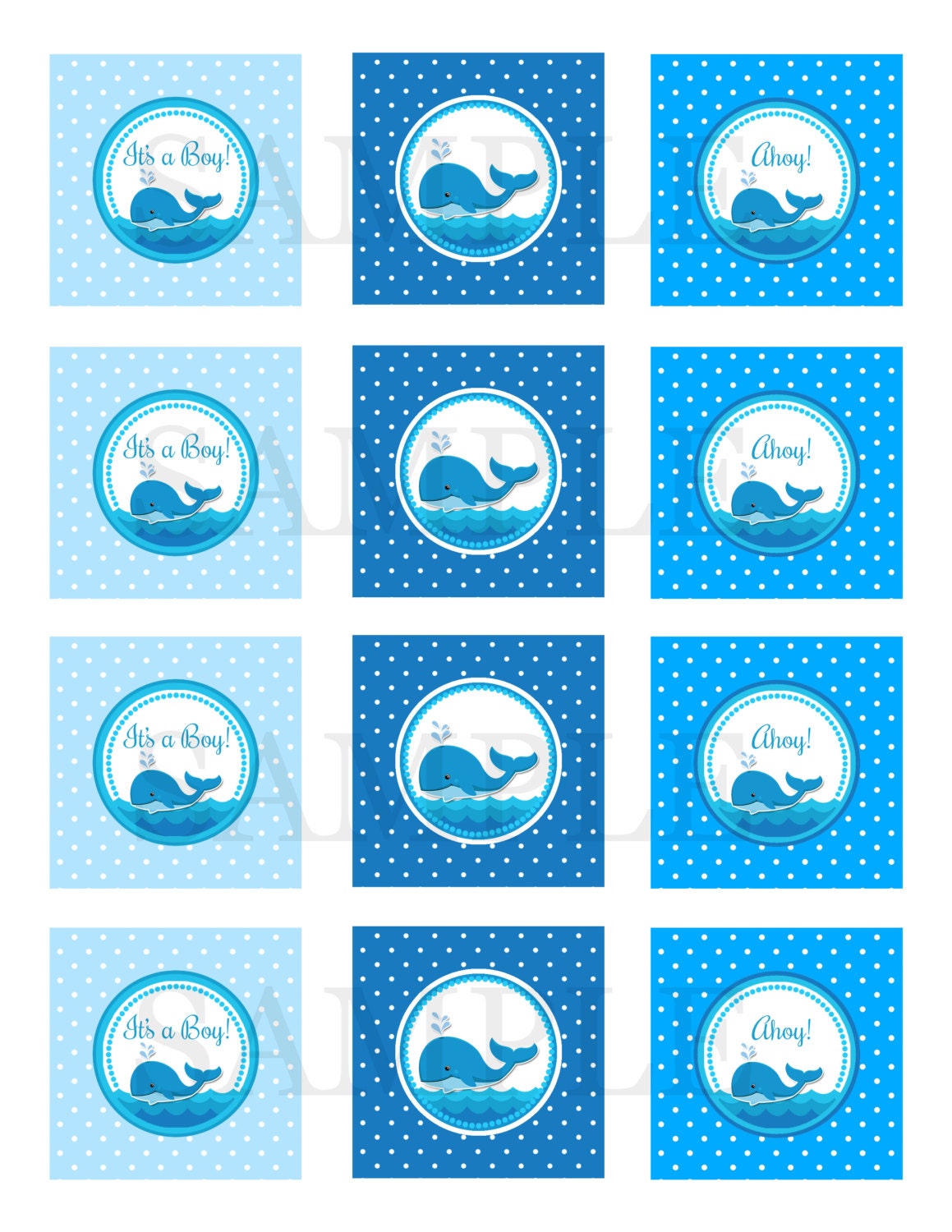 Whale Cupcake Toppers, Whale Baby Shower, Nautical Cupcake Toppers