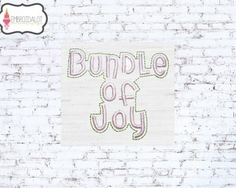 Baby embroidery designs. "Bundle of Joy" text embroidery, change the colours to change the theme. Fun baby machine embroidery design..