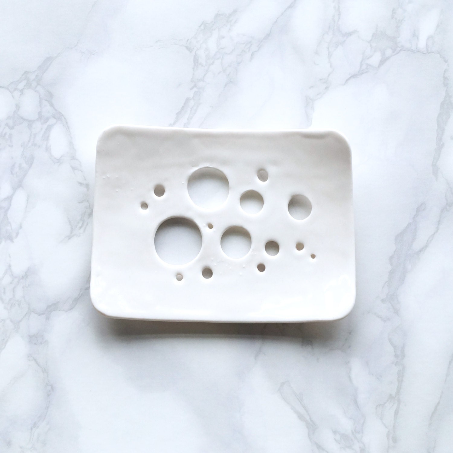 Bubble HOLES white glaze soap dish. Porcelain by VanillaKiln