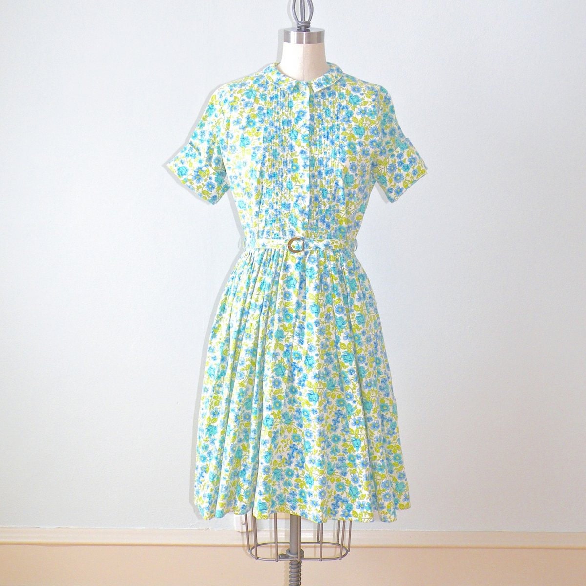 50s Dress 1950s Day Dress 50s Floral Cotton Shirtwaister