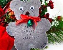 personalized teddy bear christmas ornament