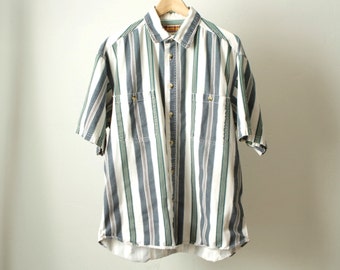 GRUNGE vintage short sleeve COLOR block oxford 90s COTTON striped button up shirt men's Woolrich oxford shirt top