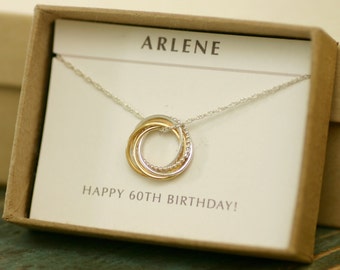 60th birthday gift for her, 6th anniversary gift for wife gift, 6th wedding anniversary, 6 interlocking rings necklace - Lilia