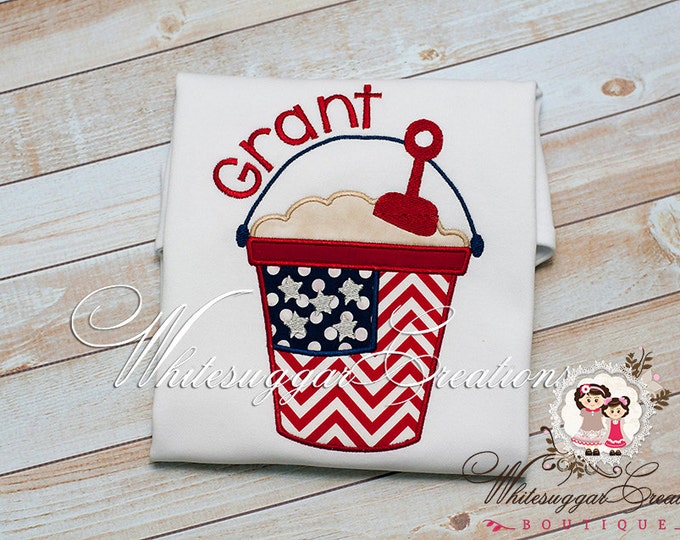 Girls Fourth of July Flag Bucket Shirt - Personalized Independence Day Shirt - Baby Girls 1st 4th of July Outfit