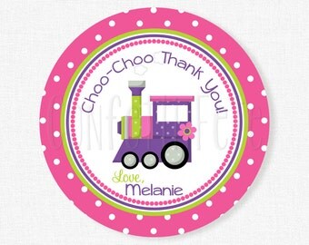 Train Favor Tag, Girl Birthday Tag, Train Party Tag, Train Party Favors, Choo Choo Thank You Tag, Purple and Pink, Personalized