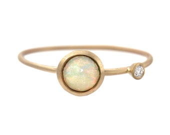 Opal Ring, Engagement Ring, Rose Cut Opal Ring, Opal Diamond Ring, Asymmetrical Ring, October Birthstone, Delicate Gold Ring, Opal, Nixin