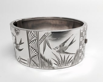 SALE!! Victorian Sterling Silver Cuff Bracelet Aesthetic Movement Japonesque