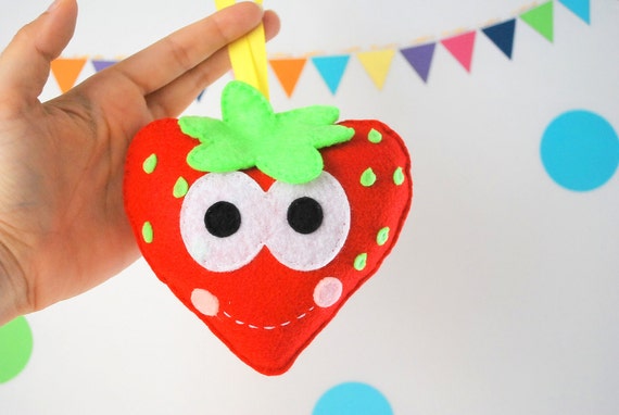 Strawberry Felt Plush Toy, Baby toy, Nursery Decor, Handmade Toy, baby girl nursery, baby toy, Ready to Ship Il_570xn