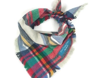 Plaid Dog Bandana with Fringe, Red and Tan Plaid