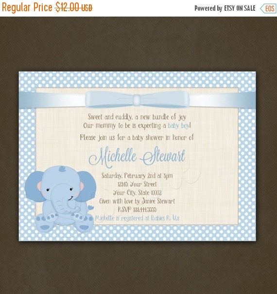 SALE Elephant Boy Baby Shower Invitations by PinkSkyPrintables