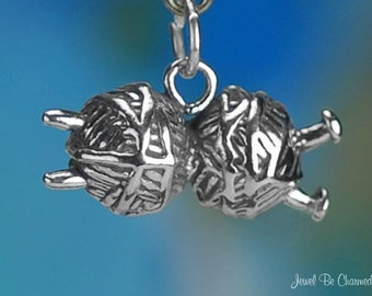 Sterling Silver Yarn Charm Knitting Needles for Knitters 3D Solid .925