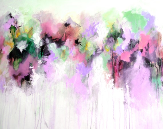 Abstract Art Giclee Print on Paper, Pink, Purple, Green and White Abstract Art Print, Fine Art Print, Modern Abstract Painting, Colourful
