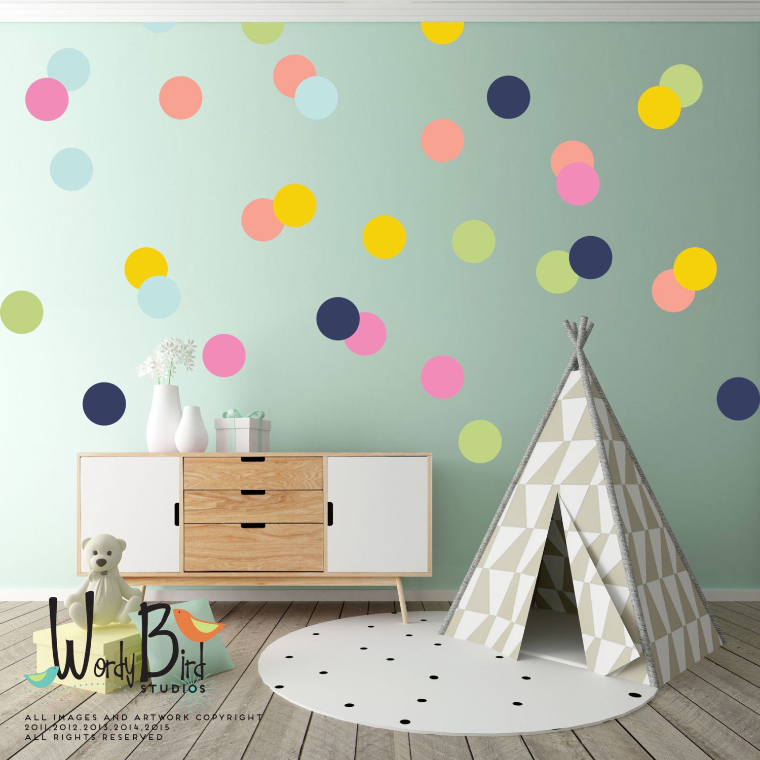 Large Polka Dot Wall Decals for Nursery Girls by wordybirdstudios