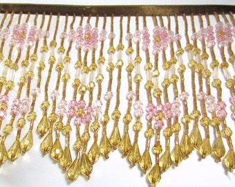 Earthen Innocence Pink, Vintage Pink, Light Brown 6 inch Long Beaded Fringe Decorator Trim